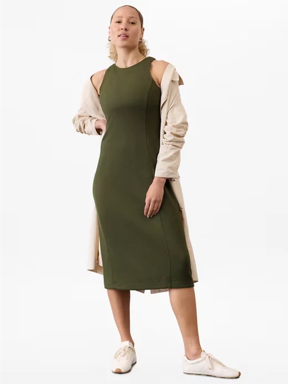 NWT Athleta Seasoft Rib Midi Tank Dress Olive Green - Sz M